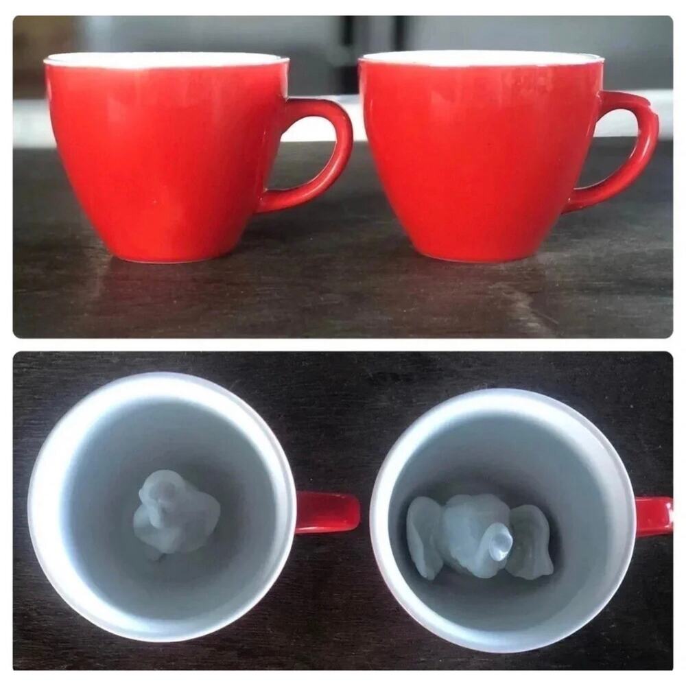 Creature‎ Cups Set Of Two Red Coffee Tea Mugs 3D Monkey 3D Elephant